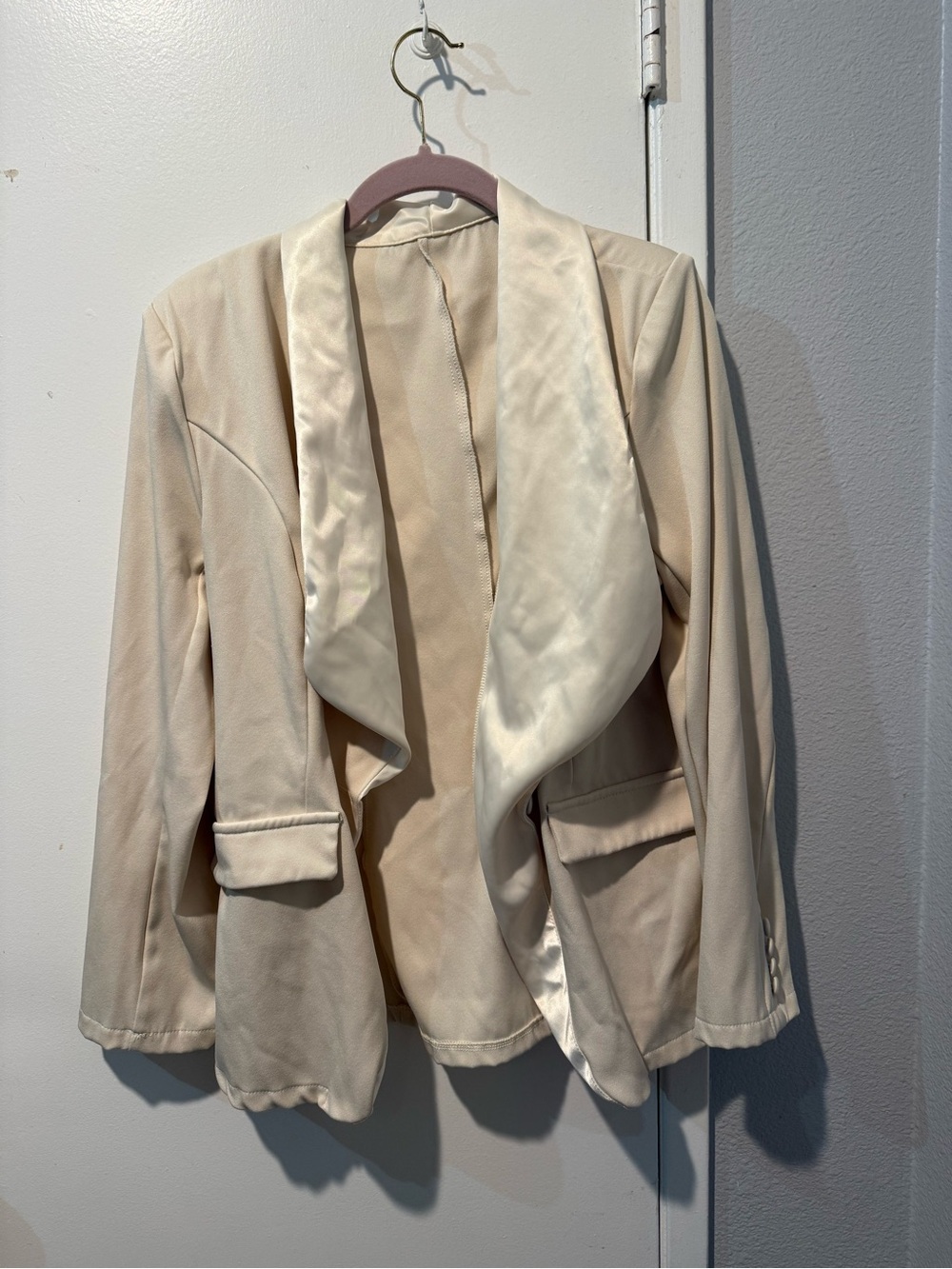 Cream Satin Lapel Women's Blazer Jacket